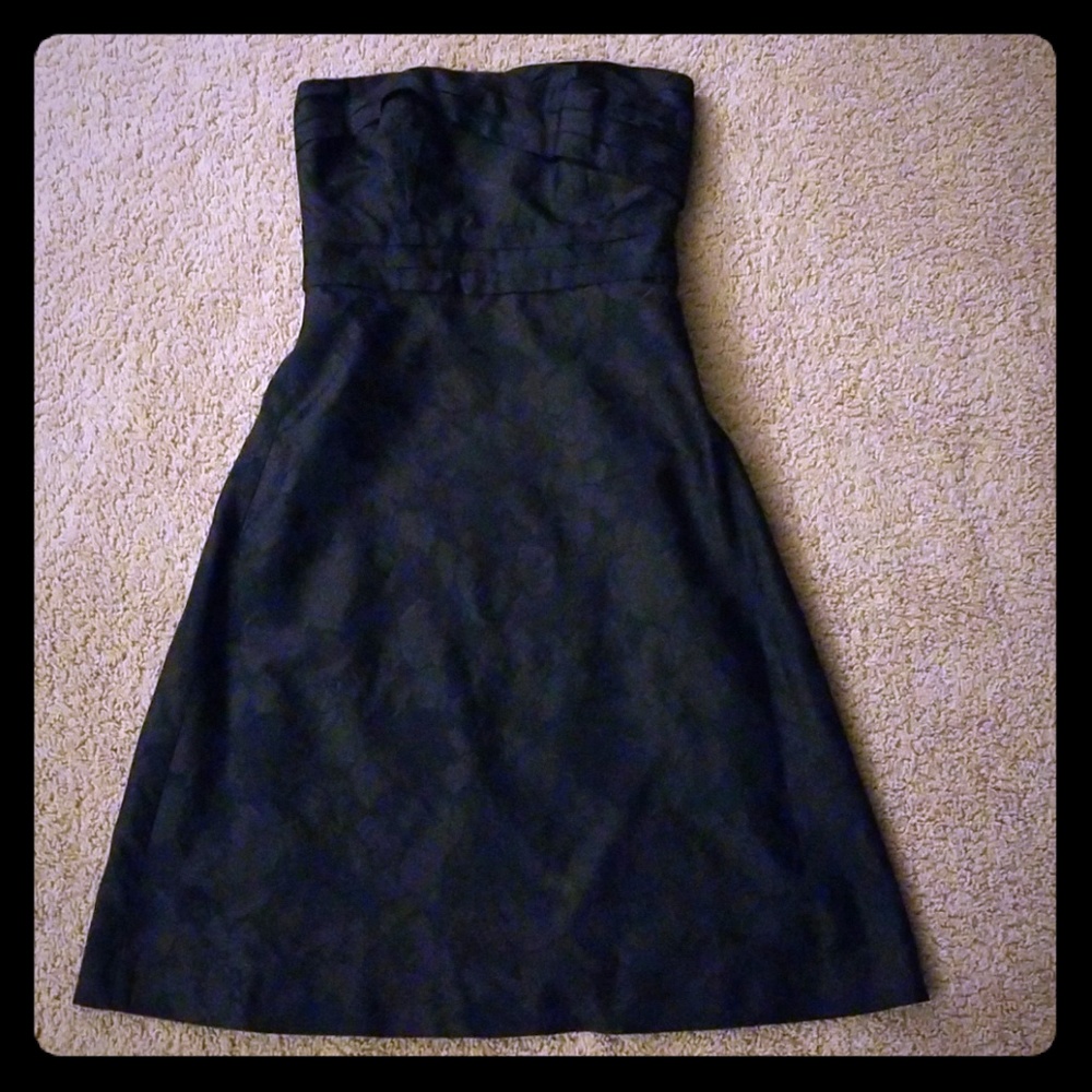 Strapless Floral Embossed Navy Dress - Ann Taylor